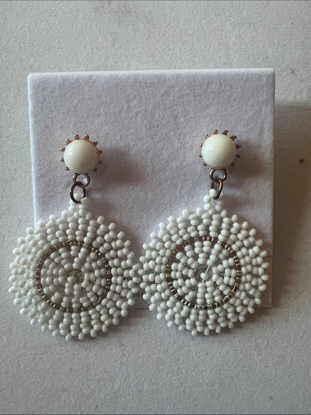 White Beaded Circle Drop Earrings - Women Jewelry